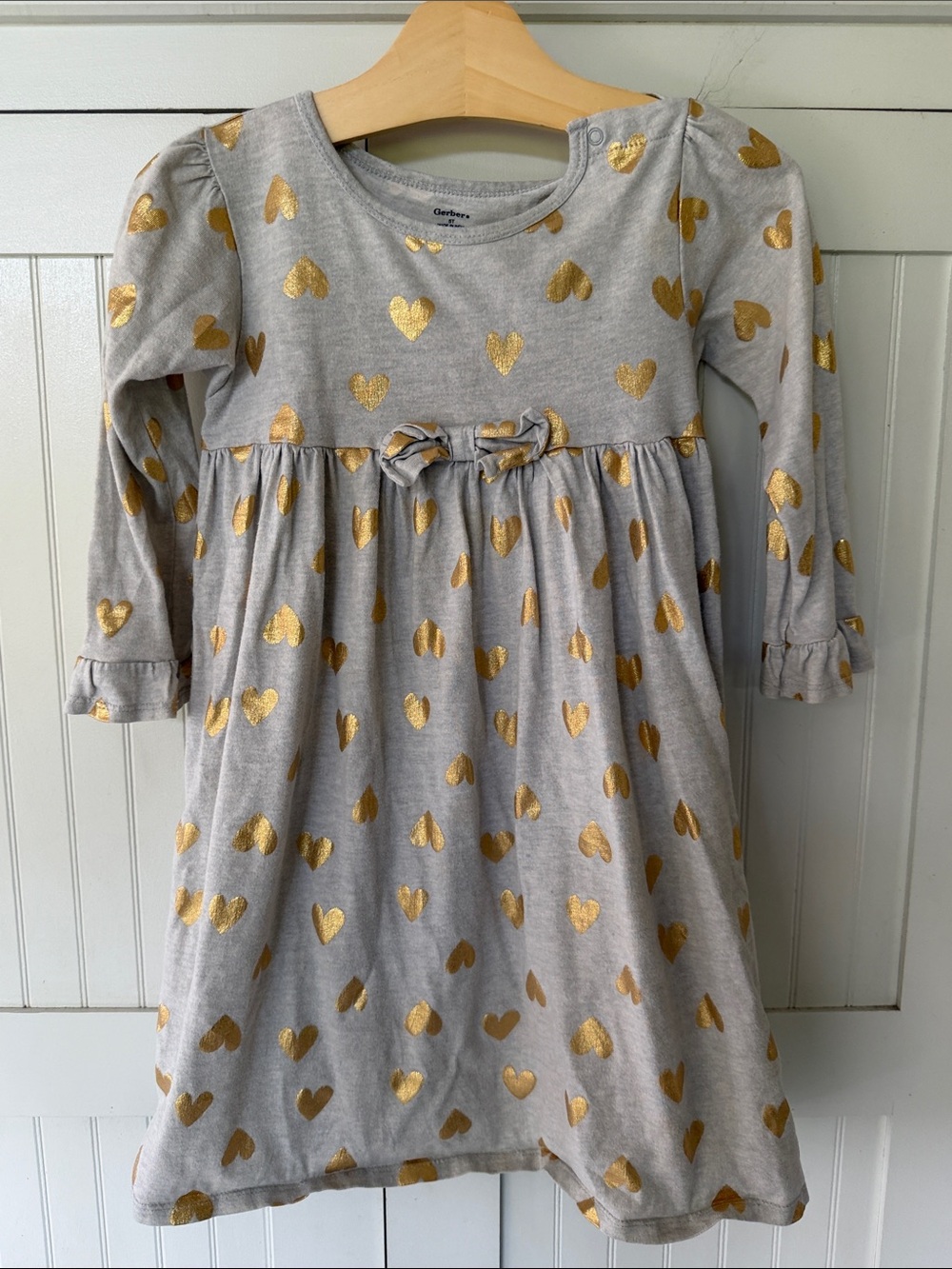 Gerber Gray Dress with Metallic Gold Hearts